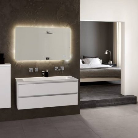 Badmeubel Frozen Solid Surface 120 cm Met Spiegelkast Thebalux