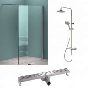Combi Deal Douchewand Chroom - Aktie Douchewand 30x200 cm
