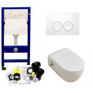 Geberit UP100 toiletset met Lambini Designs toiletpot met bidet sproeier incl flatline softclose zitting