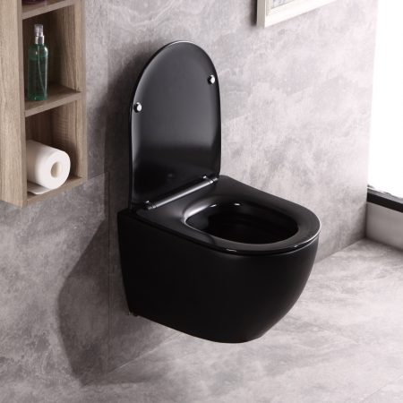 SaniGoods Apollo mat zwarte toiletpot inclusief zitting anti-kalk