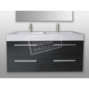 Sanilux Vegas 120 cm Badmeubel Zwart Wenge met 4 lades Softclose 2 kraangaten met Spiegel