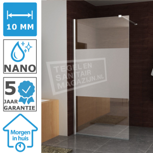 Saniluxe Douchewand Matglas 100 cm Glas met Muurprofiel 10 mm NANO