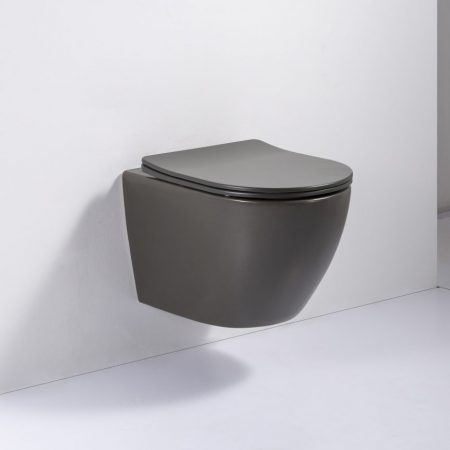 SaniGoods Apollo mat donkergrijze toiletpot inclusief zitting anti-kalk 48cm
