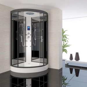 Douchecabine Aqua Diamond Kwartrond Schuifdeur 90x90x220cm Mengkraan Regendouche Massagejets LED Verlichting met Achterwand en Dak