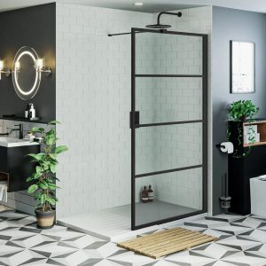 Douchewand / Inloopdouche Lois 110x200cm Helder glas Mat Zwart Raster