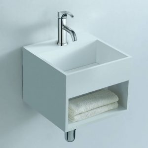 Fontein Luca Sanitair Met Open Schap 32x32x25 cm Vierkant Solid Surface Mat Wit Luca