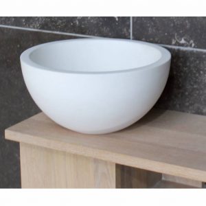 Fontein Luca Sanitair Rond 24x24x12 cm Mineral Stone Mat Wit Geen Kraangat Luca