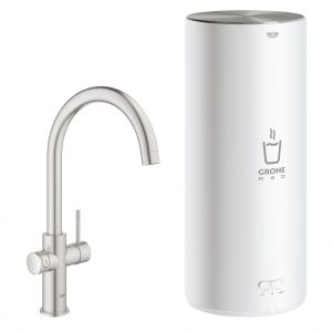 Grohe Red New Duo kokend water kraan met C uitloop en L formaat boiler RVS