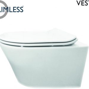Wiesbaden Vesta Wandcloset - Zonder spoelrand - Met flatline 2.0 WC-bril - Wit