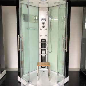 Sivina Rustica Infrarood Stoomcabine 1 persoons Black White 100x100x215 cm Sauna met mengkraan regendouche massagejets LED-verlichting Bluetooth