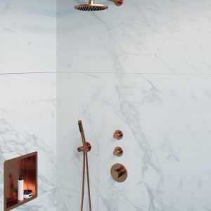Brauer Copper Edition thermostatische inbouw doucheset - geborsteld koper PVD - hoofddouche 20cm - wandarm - staafhanddouche