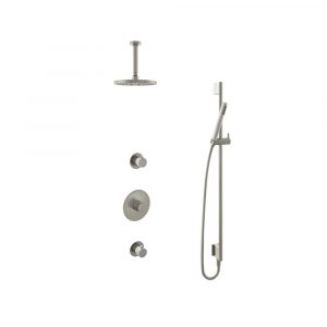 Hotbath Get Together doucheset met 2 stopkranen met 15 cm plafondbuis, 20 cm hoofddouche, glijstang, geborsteld nikkel