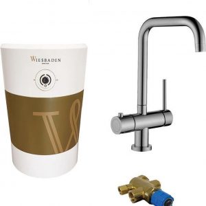 Wiesbaden Calda kokendwaterkraan set met 8 liter-boiler, Piazza kraan en mengventiel, RVS