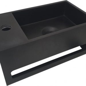 Wiesbaden Julia fontein 35cm Solid Surface met handdoekhouder mat zwart - kraangat links