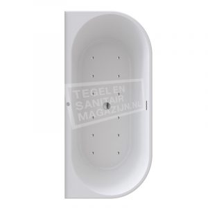 Wiesbaden Wall Half-Vrijstaand bubbelbad Acryl Ligbad (170x75 cm) met Waste Wit